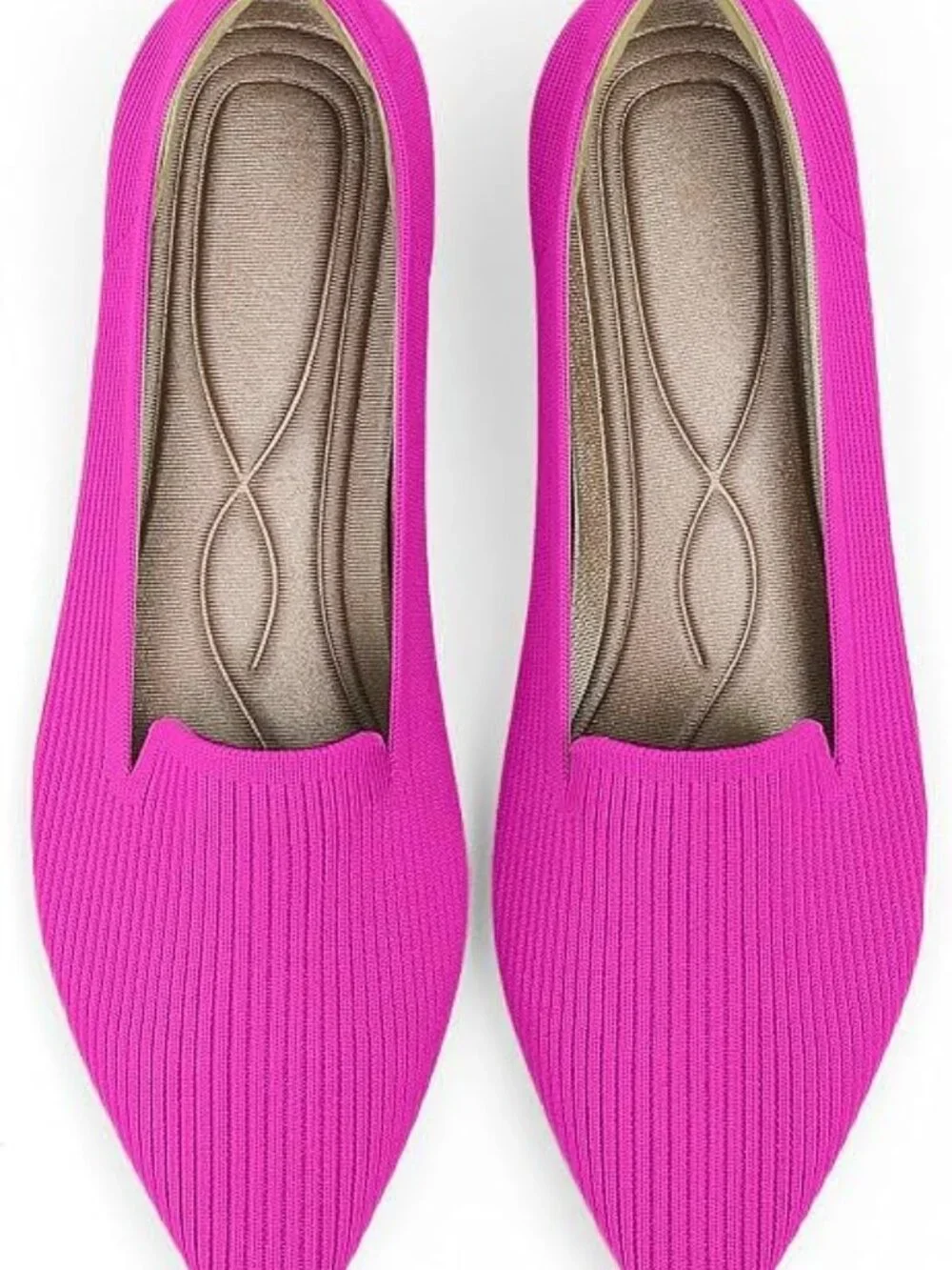 Women's Pink Pointed Toe Knit Ballet Flats Washable Important Work Shoes
